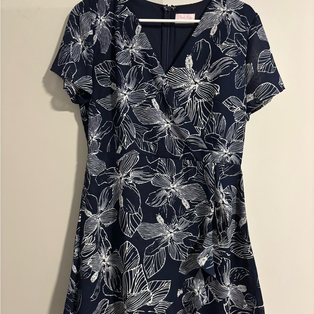 Pink Lily Navy Dress with White Accents